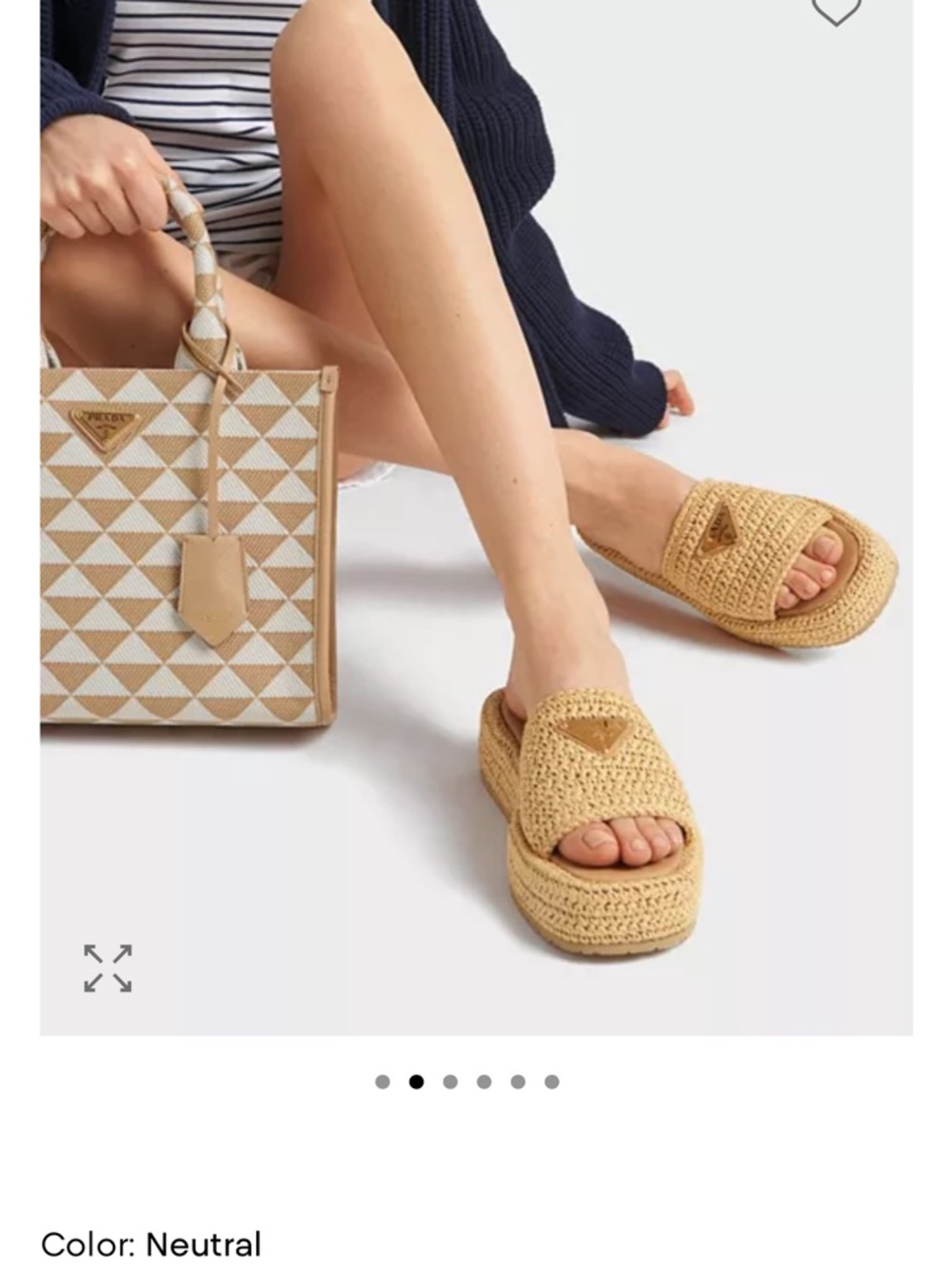Prada Raffia Neutral Woven Platform Slide Sandals size 40 - 10 - Picture 2 of 9